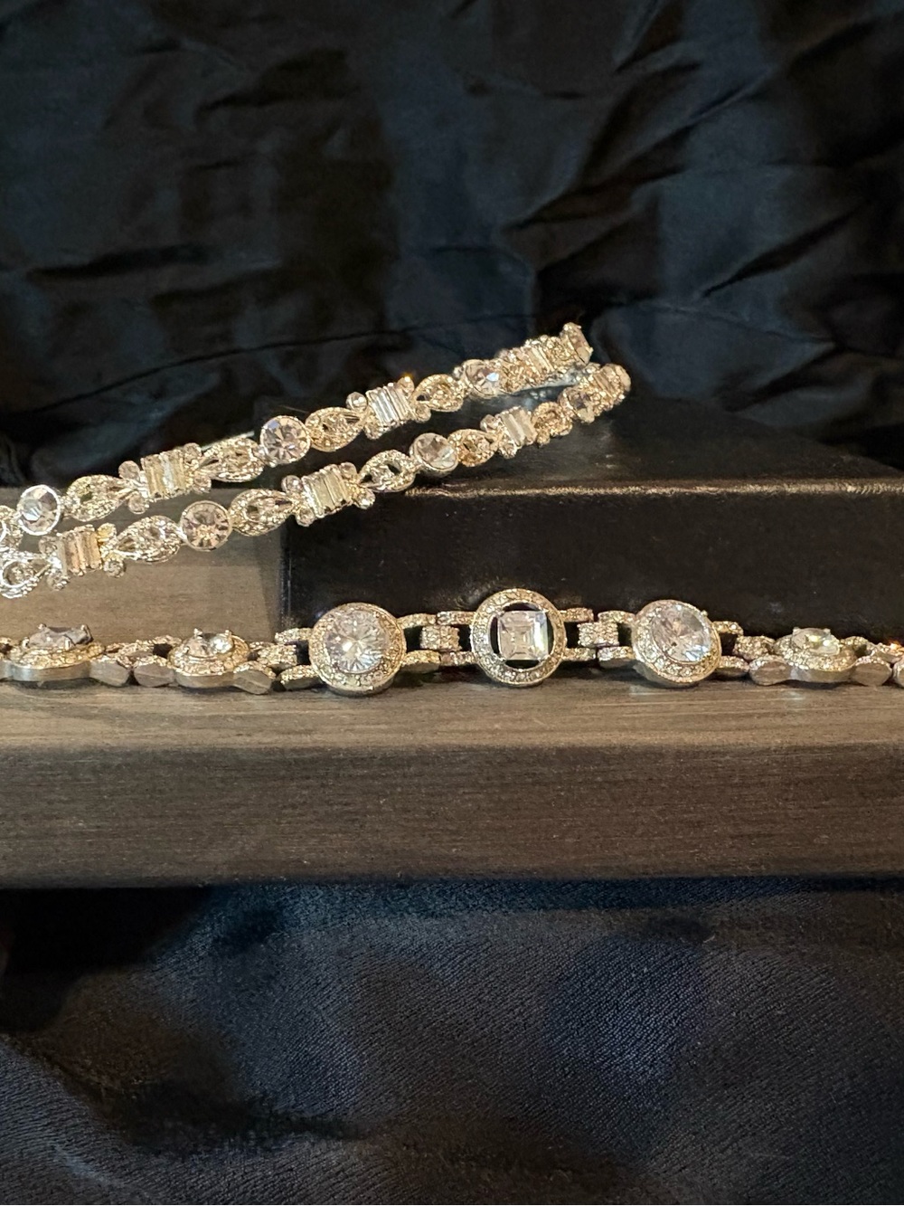 Bridal/Formal Rhinestone Headband and Link Bracelet Set in Silver Tone